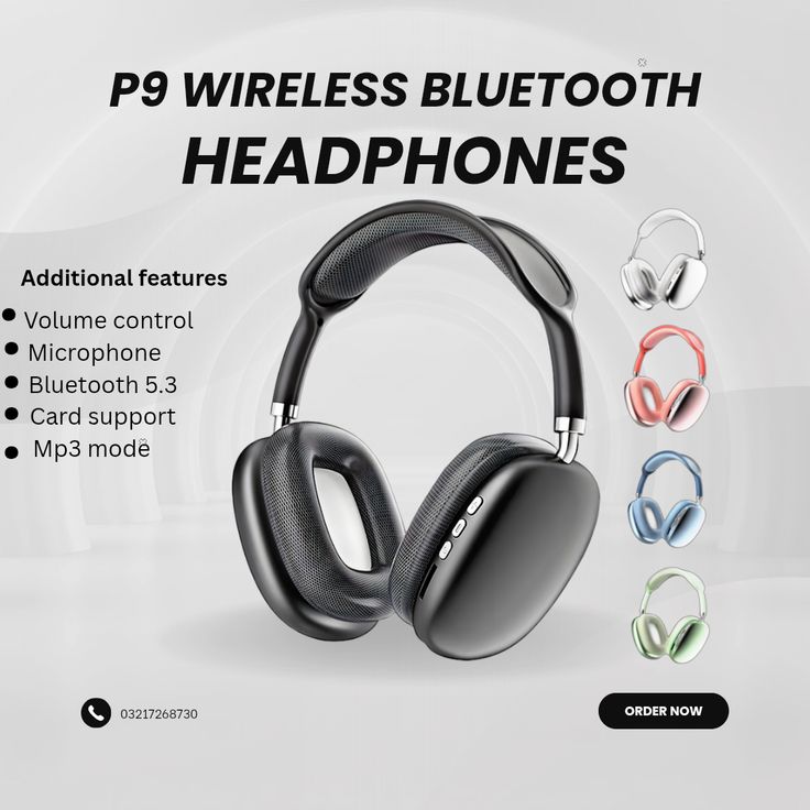 P9 Wireless Bluetooth Headphones with Mic – Over-Ear Headset