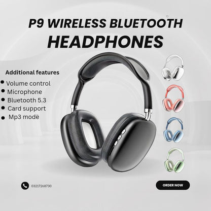 P9 Wireless Bluetooth Headphones with Mic – Over-Ear Headset